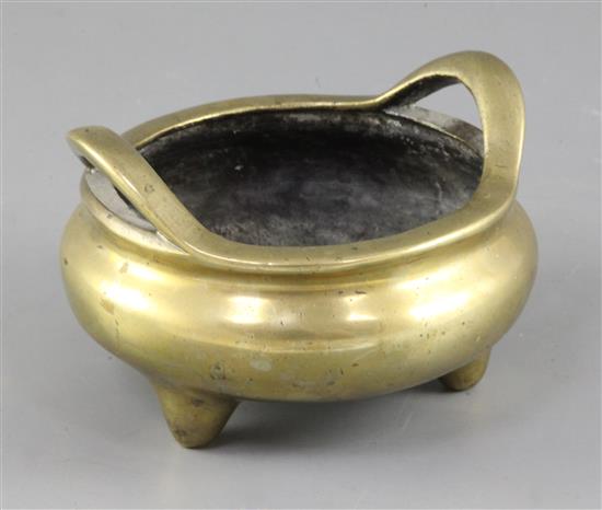 A Chinese bronze censer, 19th century, width 14cm